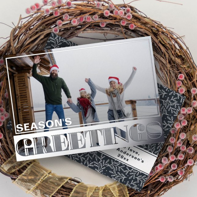 Season's Greetings Silver Foil & Photo Christmas Foil Holiday Card (Creator Uploaded)