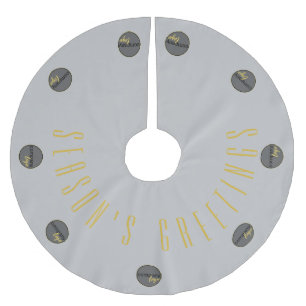 SEASONS GREETINGS SILVER GRAY GOLD BUSINESS LOGO  BRUSHED POLYESTER TREE SKIRT