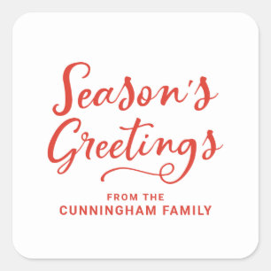 Season's Greetings   Simple Holiday Greetings Square Sticker