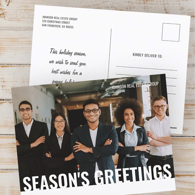 Season's Greetings Simple Modern Custom Photo Holiday Postcard (Creator Uploaded)