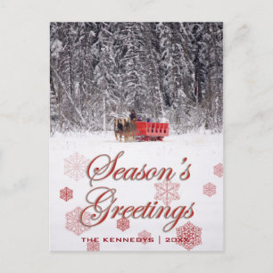Season's Greetings - Sleigh rides at Stables Holiday Postcard