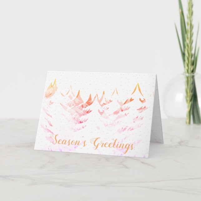 Seasons Greetings Snow Laden Trees White Christmas Holiday Card (Front)
