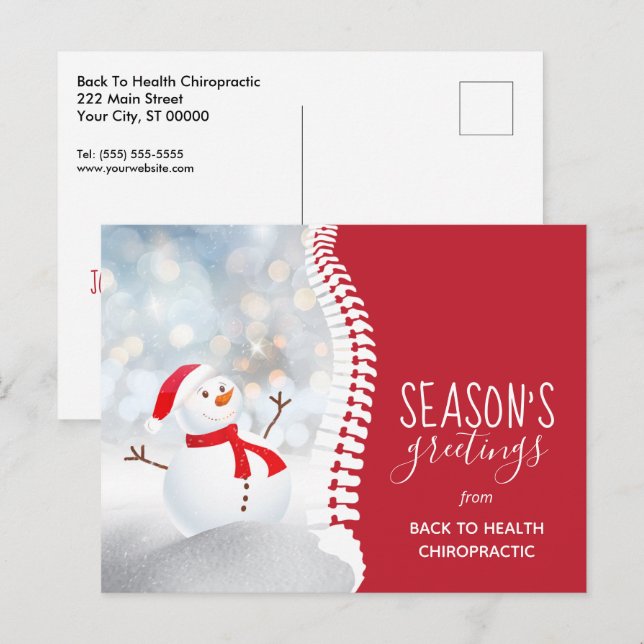 Season's Greetings Snowman Chiropractic Holiday Postcard (Front/Back)