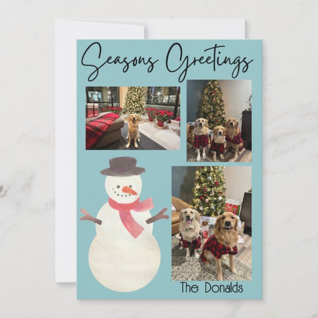 Seasons Greetings Snowman Photo Card (Front)