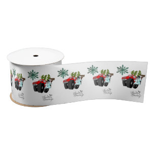 Seasons Greetings, Snowman Snowflake Truck Tree Satin Ribbon
