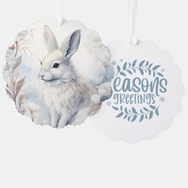 Season's Greetings Snowshoe Rabbit Tree Decoration Card (Front/Back)