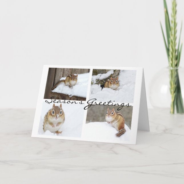 Season's Greetings Snowy Chipmunk Collage Holiday Card (Front)