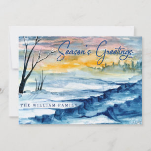 Seasons Greetings Snowy River Sunrise Personalised Holiday Card