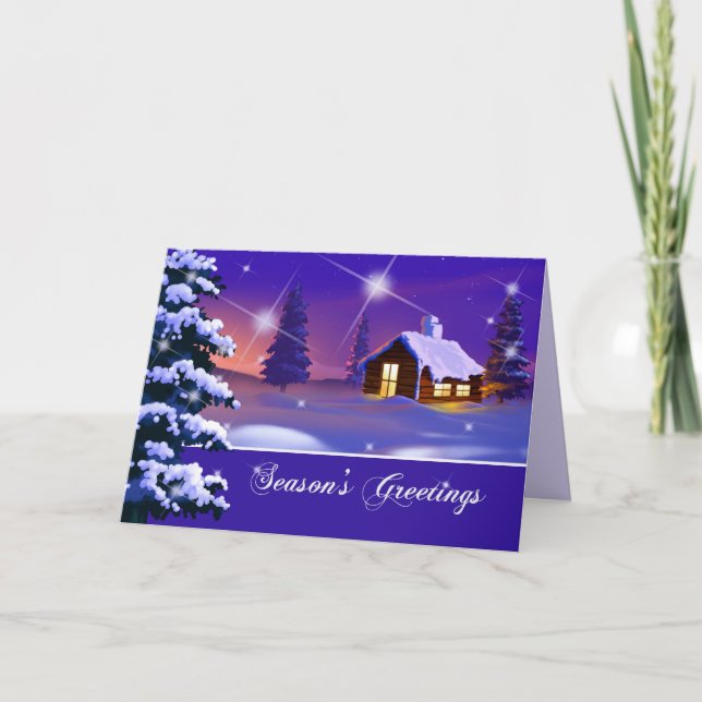 Season's Greetings. Snowy Village Christmas Holiday Card (Front)