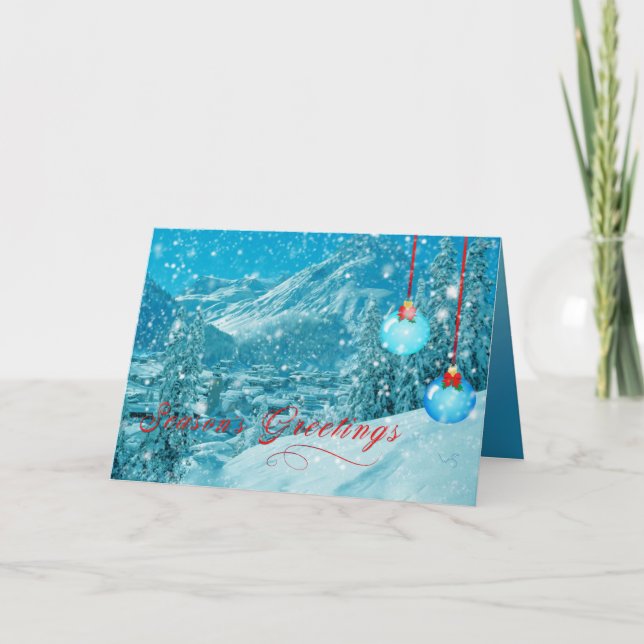 Season's Greetings Snowy Winter Village Holiday Card (Front)