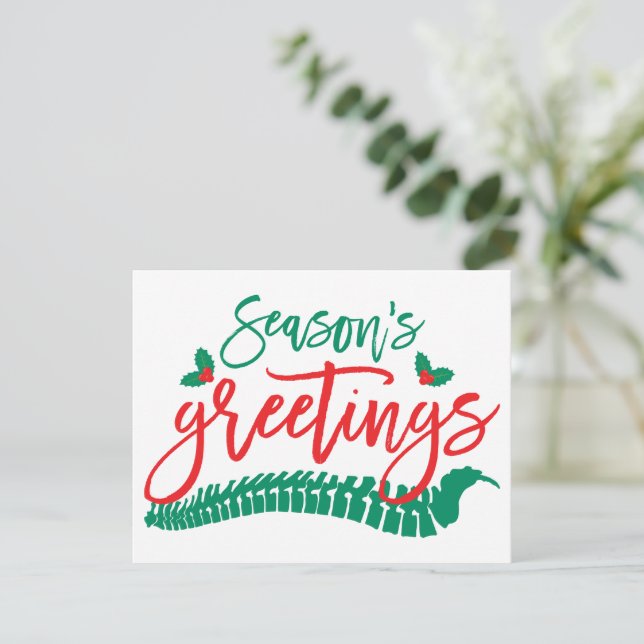 Season's Greetings Spine and Holly Chiropractic Holiday Card (Standing Front)