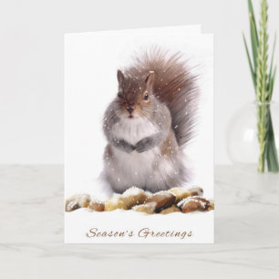 Season's Greetings Squirrel With Winter Nut Store Holiday Card