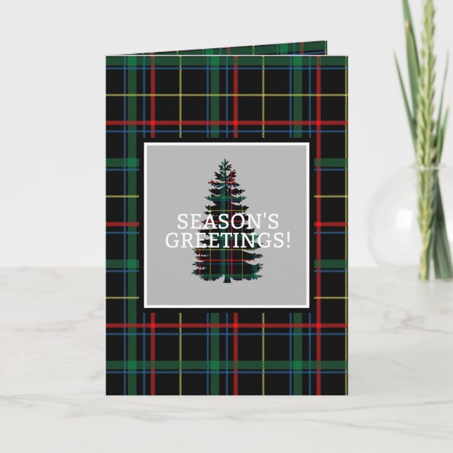 Season's Greetings Tartan Plaid Christmas Tree Holiday Card (Front)