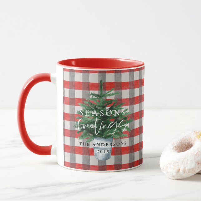 Seasons greetings tree Christmas holiday gift Mug (With Donut)