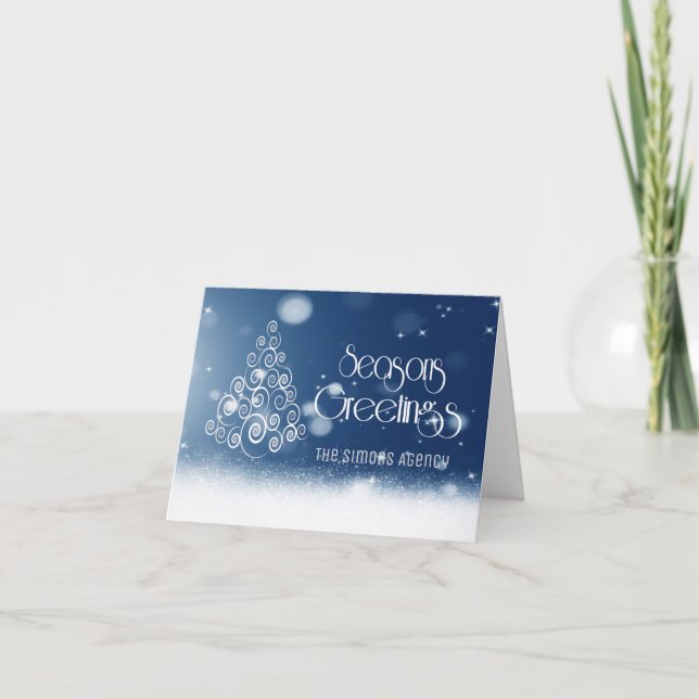 Seasons Greetings Tree Snow Business Holiday Card (Front)