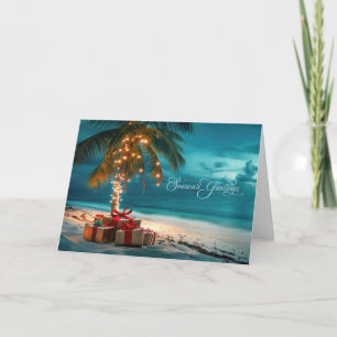 Season's Greetings Tropical Beach Island Palm Holiday Card
