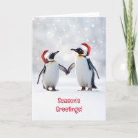 Seasons Greetings Two Penguins in the Snow Cute