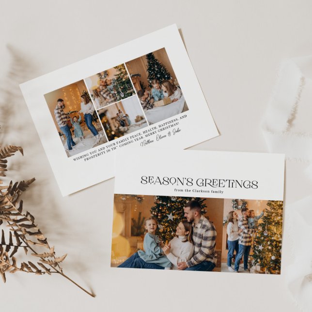 Season's Greetings Typography 6 Photo Holiday Card (Creator Uploaded)