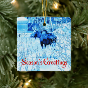 Season's Greetings - Urban Moose Ceramic Ornament