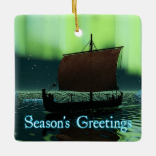 Season's Greetings - Viking Ship Ceramic Ornament