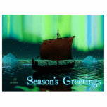 Season's Greetings - Viking Ship Photo Sculpture Magnet<br><div class="desc">A slightly stylised image of a Viking longship sailing at night under the Northern Lights,  there a couple of icebergs; most of the crew is asleep. "Season's Greetings" appears in glowing blue and white.</div>