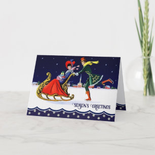 Season's Greetings. Vintage Christmas Scene Holiday Card