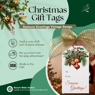 Seasons Greetings Vintage Design Christmas Gift Tags