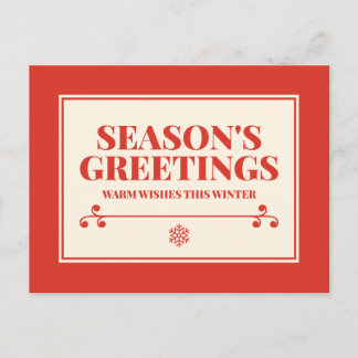 Season's Greetings Warm Wishes Typography Holiday Postcard