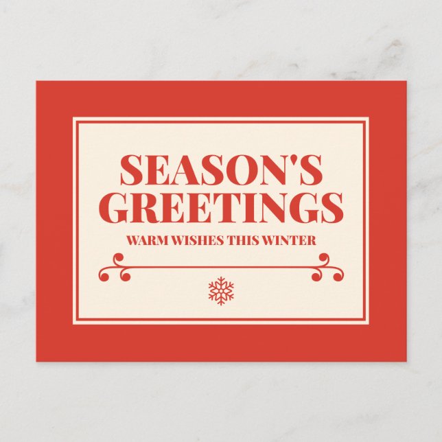 Season's Greetings Warm Wishes Typography Holiday Postcard (Front)