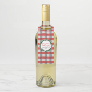 Seasons greetings watercolor check tartan holiday bottle tag