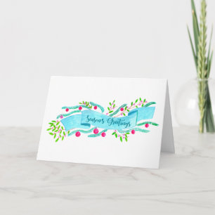 Season's Greetings , watercolor Christmas banner Holiday Card