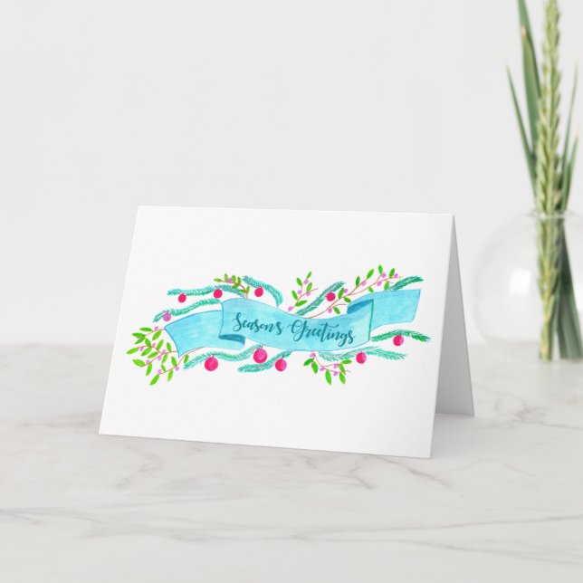 Season's Greetings , watercolor Christmas banner Holiday Card (Front)