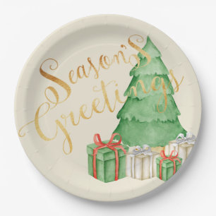 Seasons Greetings Watercolor Christmas Elegant Paper Plate