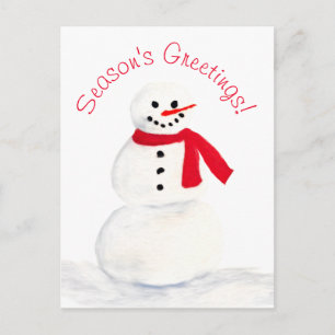 Season's Greetings Watercolor Snowman Fun Holiday Postcard