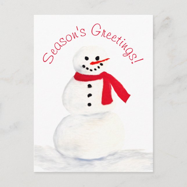 Season's Greetings Watercolor Snowman Fun Holiday Postcard (Front)