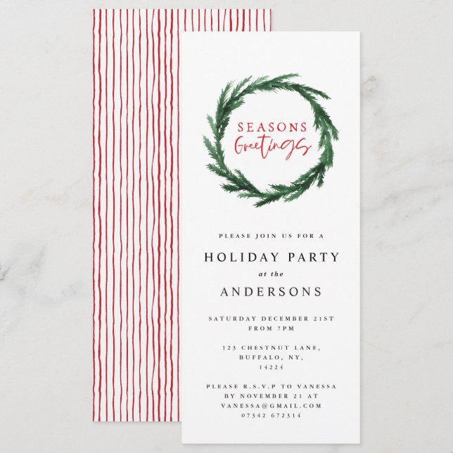 Seasons greetings watercolor wreath holiday invitation (Front/Back)