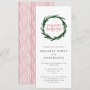 Seasons greetings watercolor wreath holiday invitation
