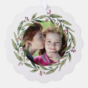 Seasons Greetings Watercolor Wreath Holiday Tree Decoration Card
