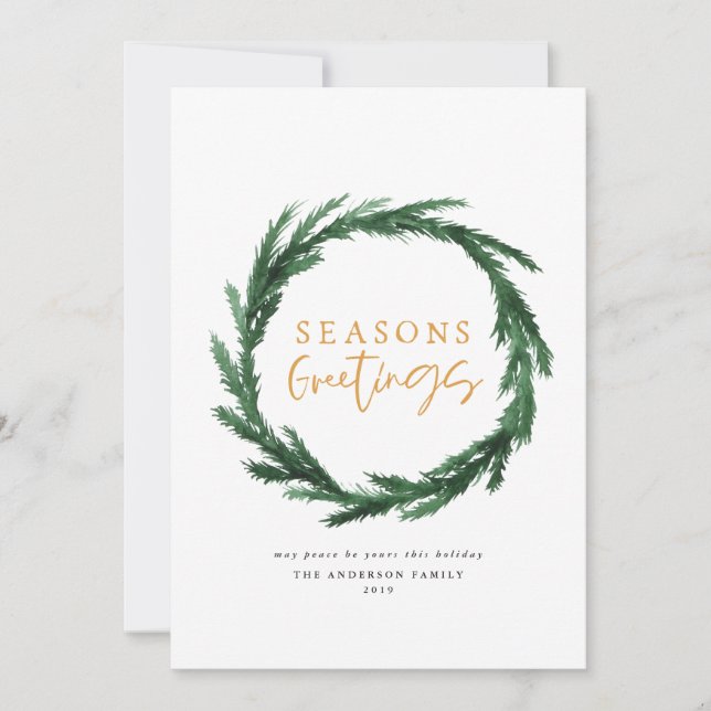 Seasons greetings watercolour wreath holiday card (Front)