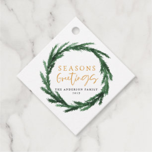 Seasons greetings watercolour wreath holiday card favour tags
