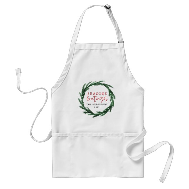 Seasons greetings watercolour wreath holiday standard apron (Front)