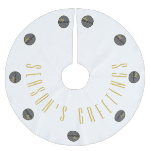 SEASONS GREETINGS WHITE GOLD BUSINESS LOGO CUSTOM BRUSHED POLYESTER TREE SKIRT