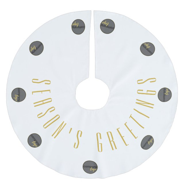 SEASONS GREETINGS WHITE GOLD BUSINESS LOGO CUSTOM BRUSHED POLYESTER TREE SKIRT (Front)