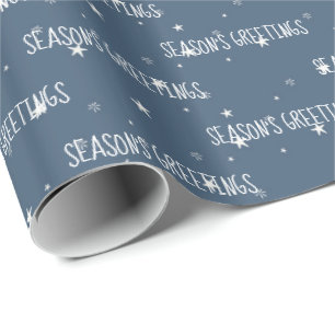 Season's Greetings White Stars Wrapping Paper