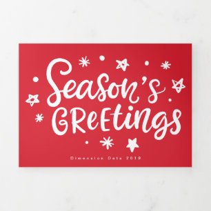 Seasons Greetings white text multi photo holiday Tri-Fold Card