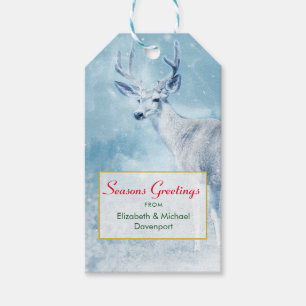 Seasons Greetings Winter Deer and Pine Trees Gift Tags