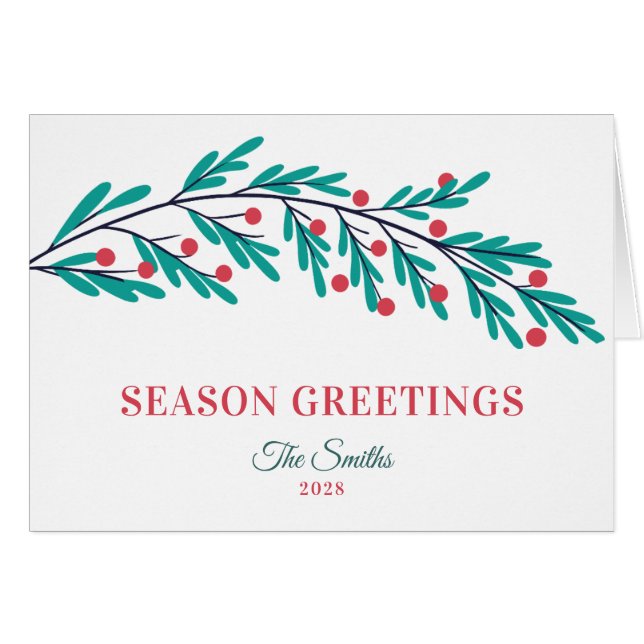 Season's Greetings Winter Greenery Holiday Card (Front Horizontal)