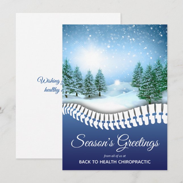 Season's Greetings Winter Scene Blue Chiropractic Holiday Card (Front/Back)