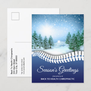 Season's Greetings Winter Scene Blue Chiropractic Holiday Postcard