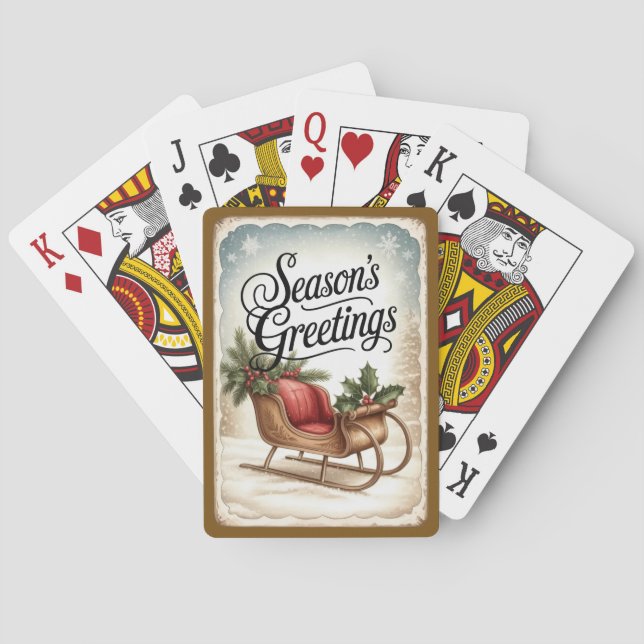 Seasons Greetings Winter Sleigh Playing Cards (Back)